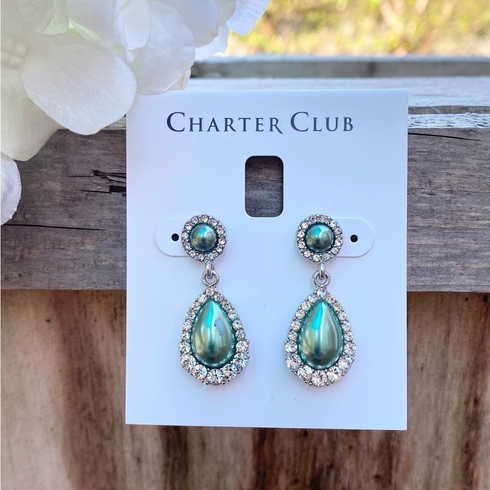 NWT CHARTER CLUB SILVER TONE & IMITATION PEARL DROP EARRINGS